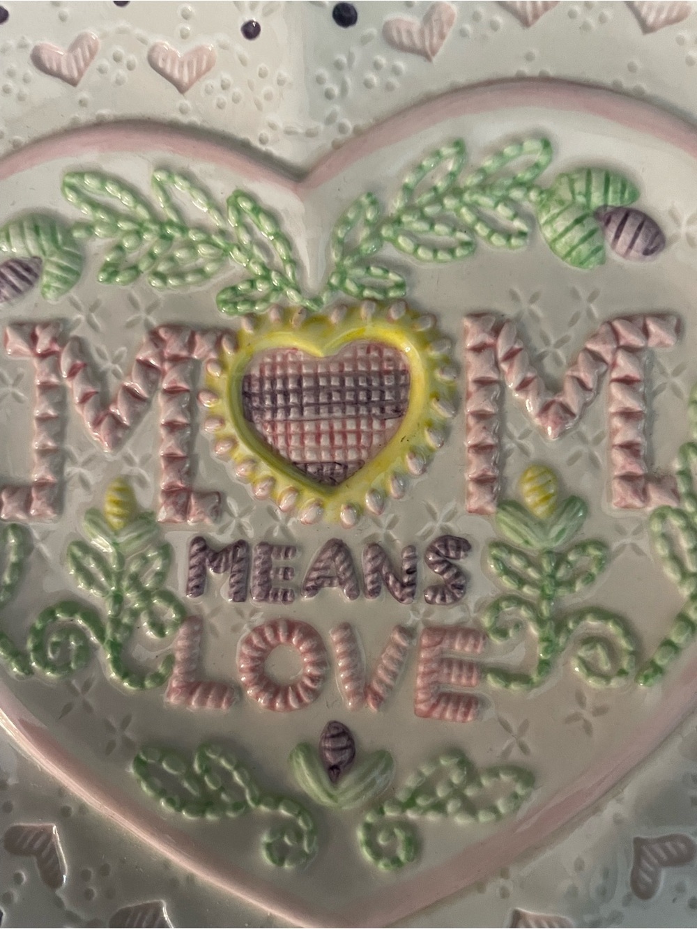 Ceramic Heart Plaque - 'MOM Means Love' in Pastel Colors